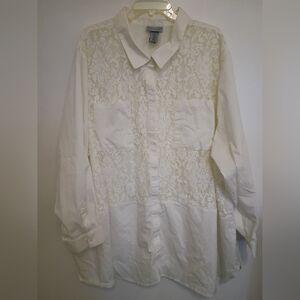 Catherines Women's Elegant Cream Cotton Blend‎ Lace Shirt Sz 5x